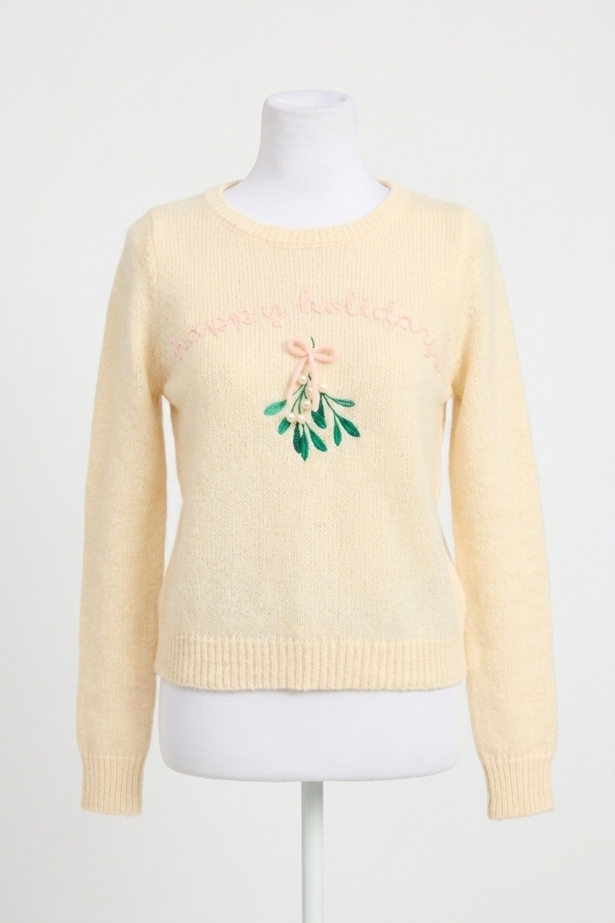 NEW EN SAISON mistletoe crew sweater in cream